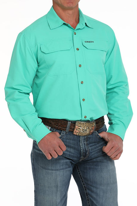 Cinch Men's Ripstop Solid Button-Down Western Shirt - Turquoise
