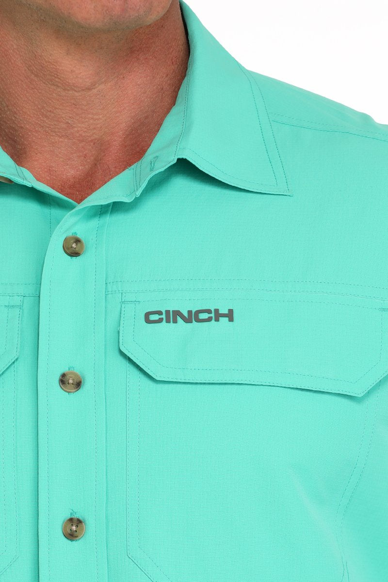 Cinch Men's Ripstop Solid Button-Down Western Shirt - Turquoise