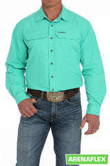 Cinch Men's Ripstop Solid Button-Down Western Shirt - Turquoise