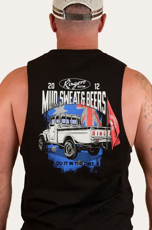 Ringers Western SS25 Mens Mud Sweat and Beers Muscle Tank Black