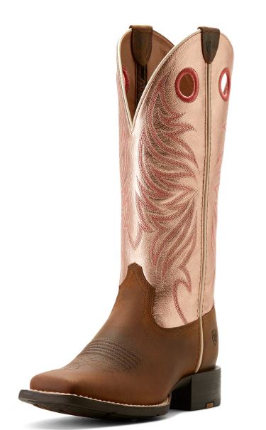 Ariat SS24 Womens Round Up Ryder Distressed Brown/Golden Pink