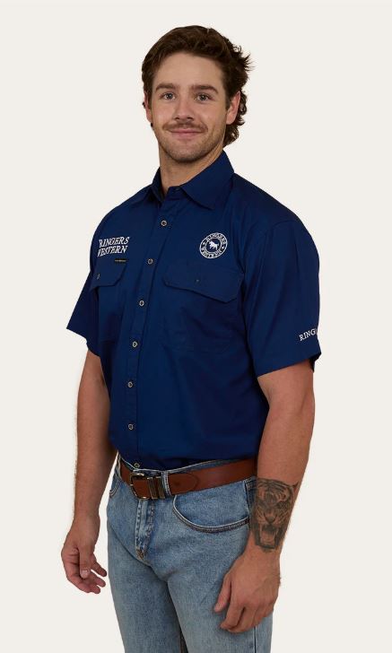 Ringers Western Mens Hawkeye Short Sleeve Full Button Work Shirt Navy