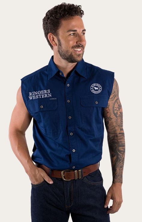 Ringers Western Hawkeye Mens Sleeveless Work Shirt - Navy/White