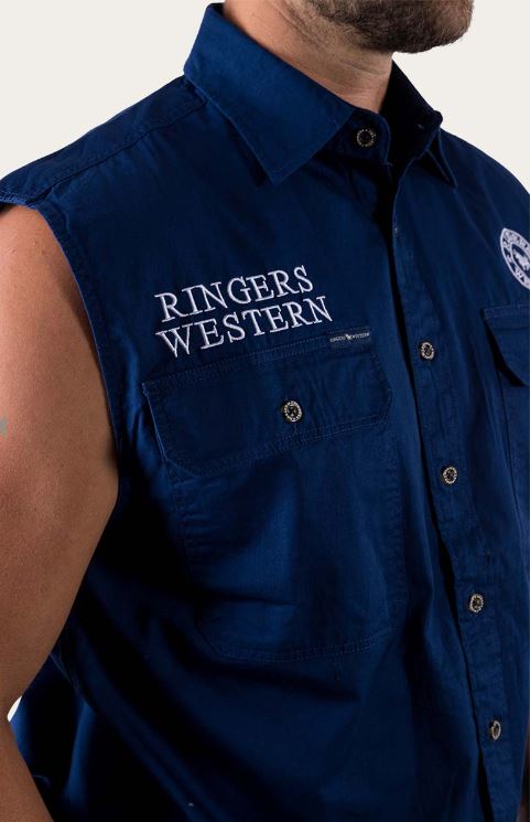 Ringers Western Hawkeye Mens Sleeveless Work Shirt - Navy/White