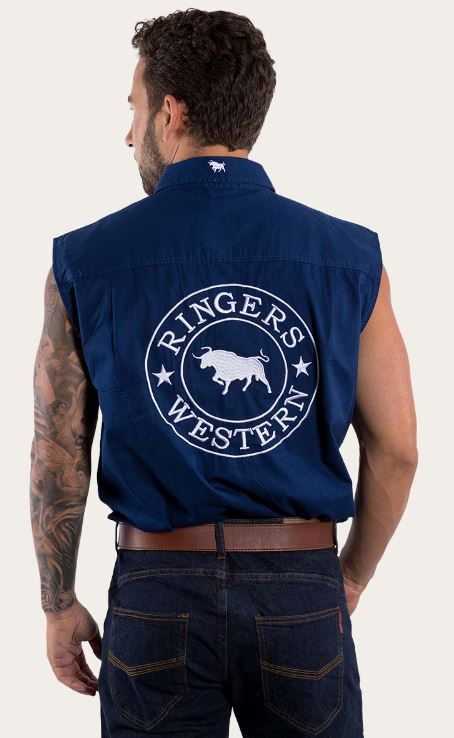 Ringers Western Hawkeye Mens Sleeveless Work Shirt - Navy/White