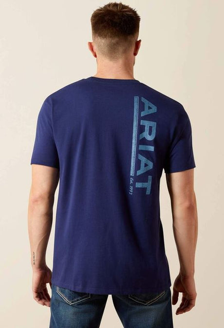 Ariat AW26 Mens New Vertical Logo SS Tee Medieval Blue