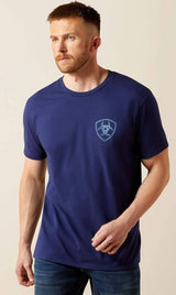 Ariat AW26 Mens New Vertical Logo SS Tee Medieval Blue