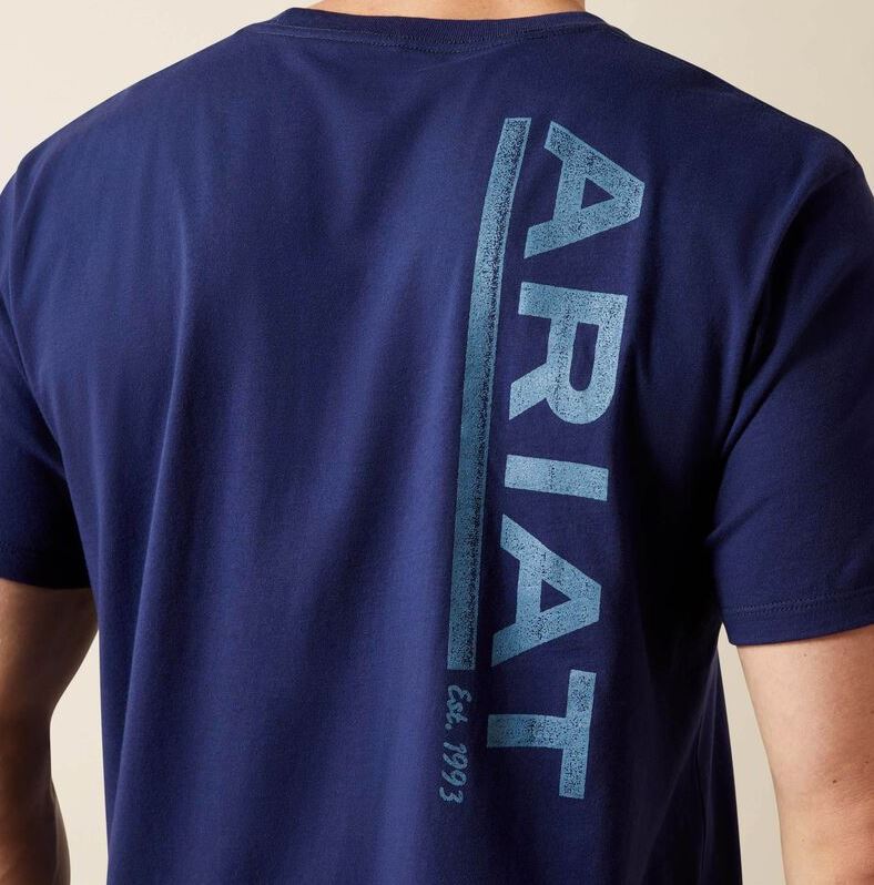 Ariat AW26 Mens New Vertical Logo SS Tee Medieval Blue