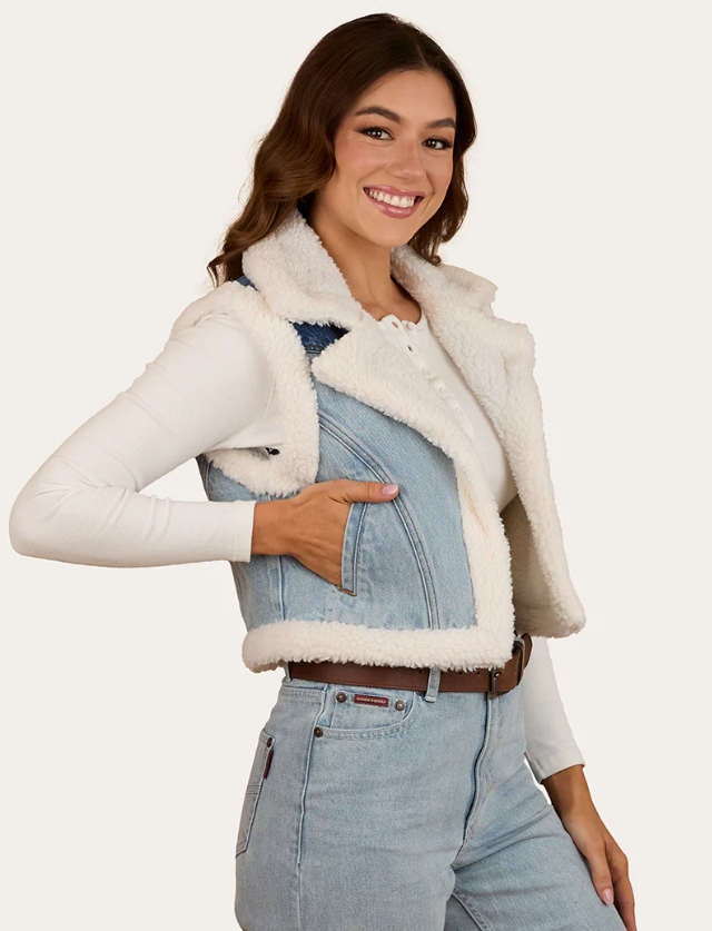 Ringers Western AW26 Amaya Women's Vintage Denim Sherpa Vest