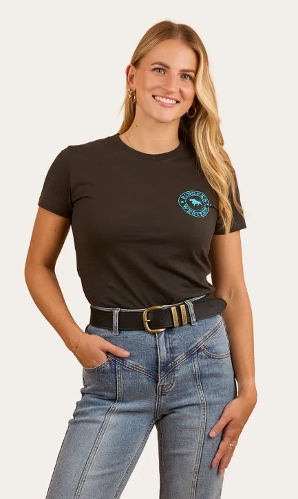 Ringers Western Womens Signature Bull Classic Fit T-Shirt Charcoal/Aqua