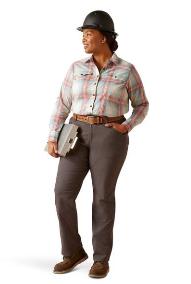 Ariat Womens Rebar Made Tough Durastretch LS W/Shirt Vanilla Ice Plaid